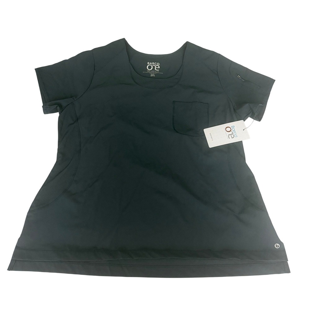 Barco One Womens 1 Pocket Scoop Neck Scrub Top Carbon Gray 2XL New With Tags